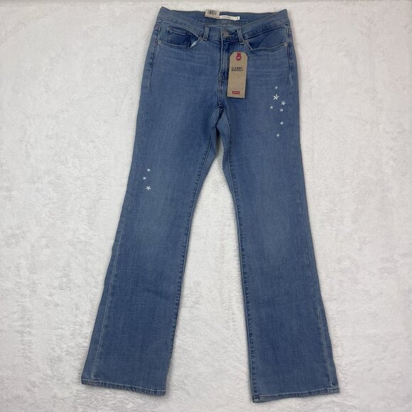 Levi's Classic Boot Cut Denim Blue Jeans Size 4 27x32 Embroidered Stars NEW TAGS - Picture 1 of 16